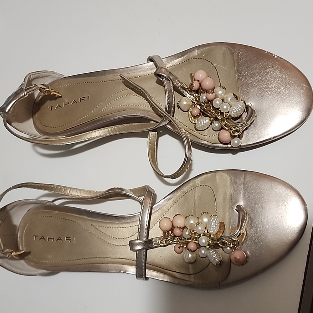 Womens gold sandals with pearls
